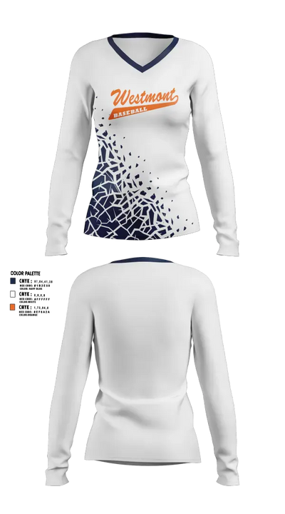 Westmont Youth Baseball 21491450 Women's Long Sleeve V-neck Shirt - 9