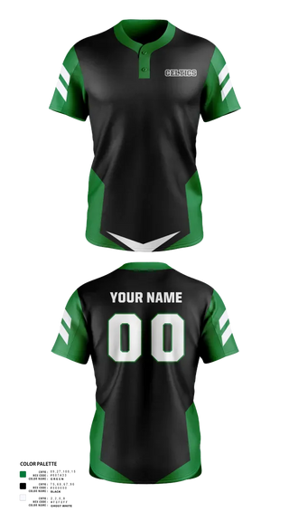 Two Button Softball Jersey, Celtics, Softball, Teamtime, Team time, sublimation, custom sports apparel, team uniforms, spirit wear, spiritwear, sports uniforms, custom shirts, team store, custom team store, fundraiser sports, apparel fundraiser