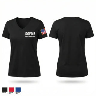 Womens Short Sleeve Vneck Shirt, SCFD 5, Fire Department, Teamtime, Team time, sublimation, custom sports apparel, team uniforms, spirit wear, spiritwear, sports uniforms, custom shirts, team store, custom team store, fundraiser sports, apparel fundraiser