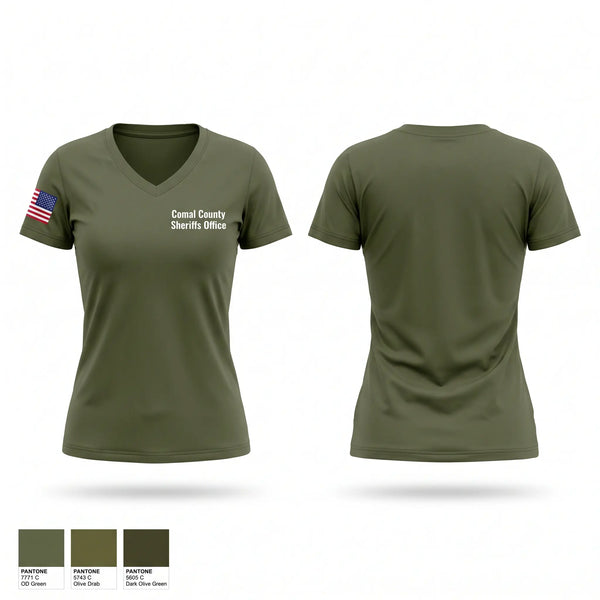 Womens Short Sleeve Vneck Shirt, Comal County Sheriff’s Office, Police, Teamtime, Team time, sublimation, custom sports apparel, team uniforms, spirit wear, spiritwear, sports uniforms, custom shirts, team store, custom team store, fundraiser sports, apparel fundraiser