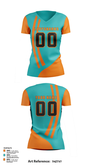 Women's Short Sleeve Vneck Shirt, LadySharks, Women's Volleyball, Teamtime, Team time, sublimation, custom sports apparel, team uniforms, spirit wear, spiritwear, sports uniforms, custom shirts, team store, custom team store, fundraiser sports, apparel fundraiser