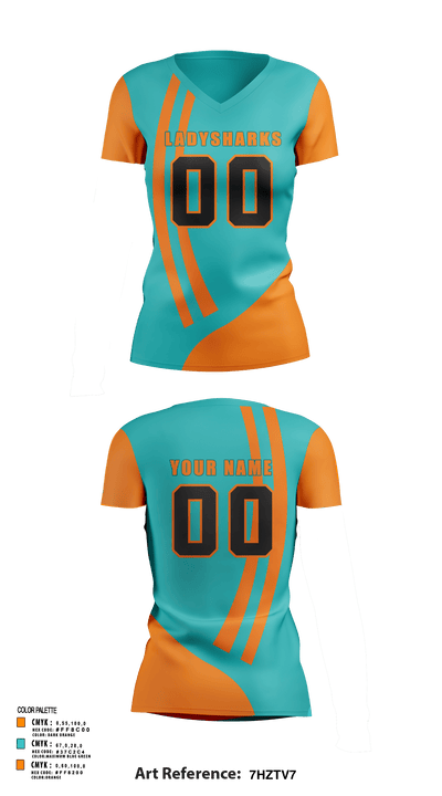 LadySharks 43984215 Women's Short Sleeve V-neck Shirt - 32