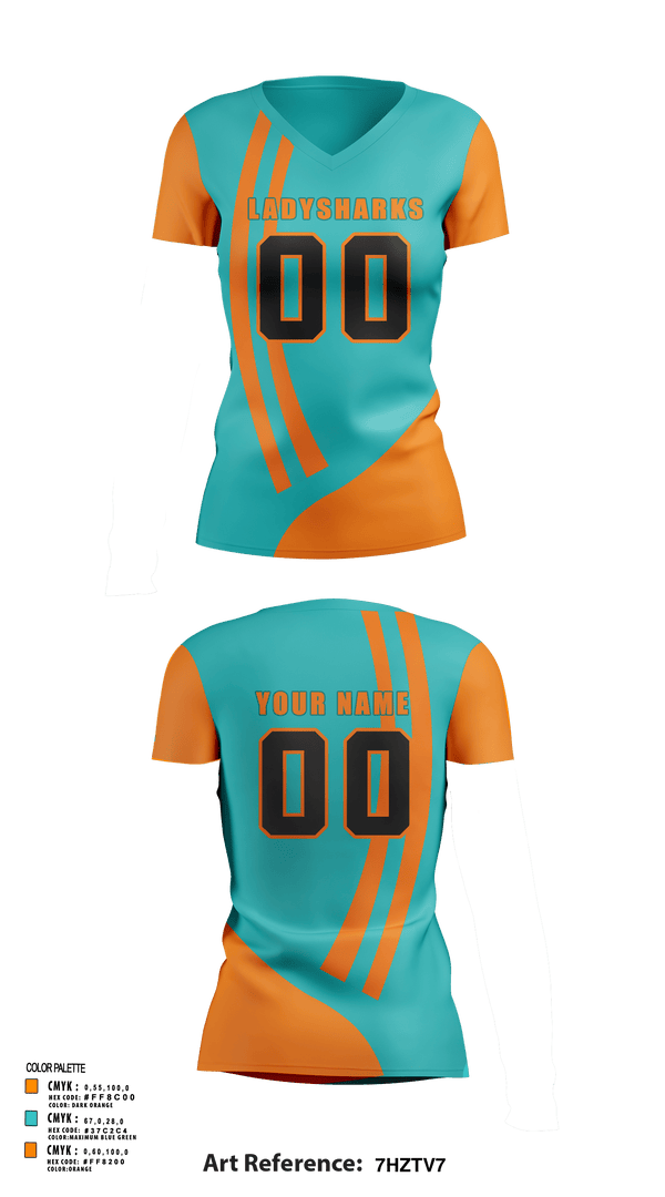 Women's Short Sleeve Vneck Shirt, LadySharks, Women's Volleyball, Teamtime, Team time, sublimation, custom sports apparel, team uniforms, spirit wear, spiritwear, sports uniforms, custom shirts, team store, custom team store, fundraiser sports, apparel fundraiser