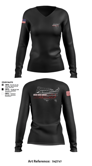 Women's Long Sleeve Vneck Shirt, Brake Boss Garage, Marines, Teamtime, Team time, sublimation, custom sports apparel, team uniforms, spirit wear, spiritwear, sports uniforms, custom shirts, team store, custom team store, fundraiser sports, apparel fundraiser