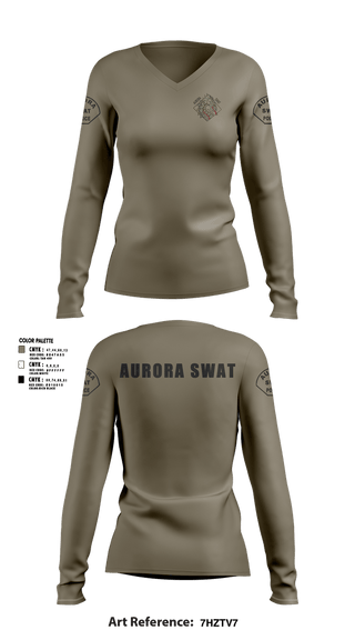 Womens Long Sleeve Vneck Shirt, Aurora SWAT, Police, Teamtime, Team time, sublimation, custom sports apparel, team uniforms, spirit wear, spiritwear, sports uniforms, custom shirts, team store, custom team store, fundraiser sports, apparel fundraiser