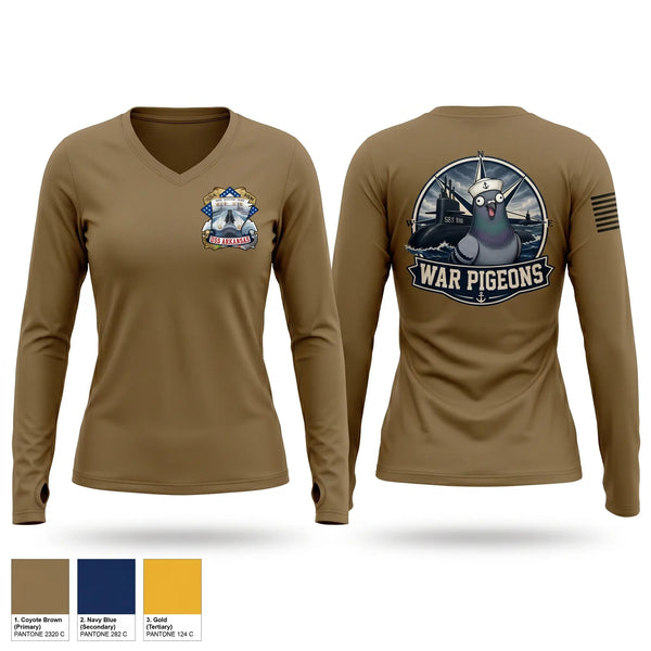 Womens Long Sleeve Vneck Shirt, War pigeons, Navy, Teamtime, Team time, sublimation, custom sports apparel, team uniforms, spirit wear, spiritwear, sports uniforms, custom shirts, team store, custom team store, fundraiser sports, apparel fundraiser