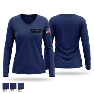 Womens Long Sleeve Vneck Shirt, Amarillo Fire Department, Fire Department, Teamtime, Team time, sublimation, custom sports apparel, team uniforms, spirit wear, spiritwear, sports uniforms, custom shirts, team store, custom team store, fundraiser sports, apparel fundraiser
