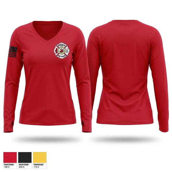Womens Long Sleeve Vneck Shirt, CREOLA FIRE / RESCUE, Fire Department, Teamtime, Team time, sublimation, custom sports apparel, team uniforms, spirit wear, spiritwear, sports uniforms, custom shirts, team store, custom team store, fundraiser sports, apparel fundraiser