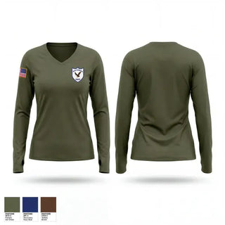 Womens Long Sleeve Vneck Shirt, Norristown Eagle Battalion, Army, Teamtime, Team time, sublimation, custom sports apparel, team uniforms, spirit wear, spiritwear, sports uniforms, custom shirts, team store, custom team store, fundraiser sports, apparel fundraiser