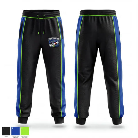 Sweatpants, Pin vipersPinvipers, Bowling, Teamtime, Team time, sublimation, custom sports apparel, team uniforms, spirit wear, spiritwear, sports uniforms, custom shirts, team store, custom team store, fundraiser sports, apparel fundraiser