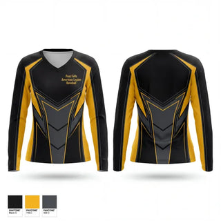 Womens Long Sleeve Vneck Shirt, Post Falls American Legion Baseball, Baseball, Teamtime, Team time, sublimation, custom sports apparel, team uniforms, spirit wear, spiritwear, sports uniforms, custom shirts, team store, custom team store, fundraiser sports, apparel fundraiser
