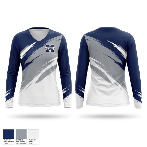 Womens Long Sleeve Vneck Shirt, Marching Colonels, Spirit Store, Teamtime, Team time, sublimation, custom sports apparel, team uniforms, spirit wear, spiritwear, sports uniforms, custom shirts, team store, custom team store, fundraiser sports, apparel fundraiser