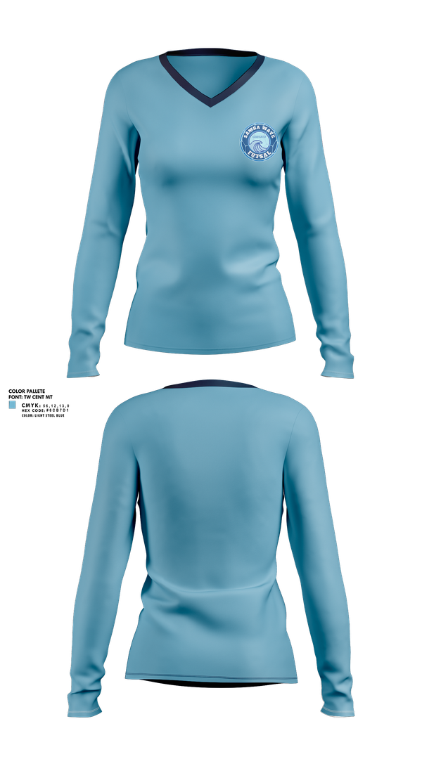 Womens Long Sleeve Vneck Shirt, Samba Wave, Men's Soccer, Teamtime, Team time, sublimation, custom sports apparel, team uniforms, spirit wear, spiritwear, sports uniforms, custom shirts, team store, custom team store, fundraiser sports, apparel fundraiser