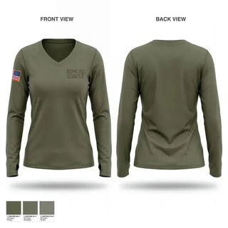Womens Long Sleeve Vneck Shirt, SEMLEC SWAT, Police, Teamtime, Team time, sublimation, custom sports apparel, team uniforms, spirit wear, spiritwear, sports uniforms, custom shirts, team store, custom team store, fundraiser sports, apparel fundraiser
