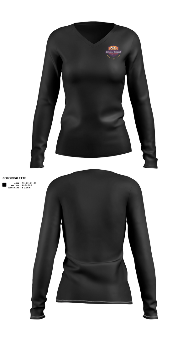 Womens Long Sleeve Vneck Shirt, Catskills Run Club, Cross Country, Teamtime, Team time, sublimation, custom sports apparel, team uniforms, spirit wear, spiritwear, sports uniforms, custom shirts, team store, custom team store, fundraiser sports, apparel fundraiser