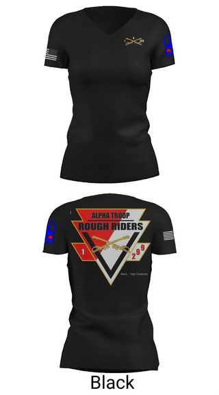 Womens Short Sleeve Vneck Shirt, A Troop, 1st squadron-299th Calvary Regiment, , Teamtime, Team time, sublimation, custom sports apparel, team uniforms, spirit wear, spiritwear, sports uniforms, custom shirts, team store, custom team store, fundraiser sports, apparel fundraiser