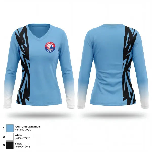 Womens Long Sleeve Vneck Shirt, Expos, Baseball, Teamtime, Team time, sublimation, custom sports apparel, team uniforms, spirit wear, spiritwear, sports uniforms, custom shirts, team store, custom team store, fundraiser sports, apparel fundraiser