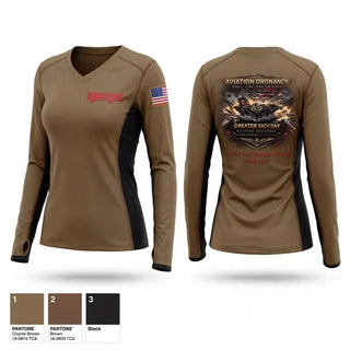 Womens Long Sleeve Vneck Shirt, Aviation Ordinance AAO CH.69, Navy, Teamtime, Team time, sublimation, custom sports apparel, team uniforms, spirit wear, spiritwear, sports uniforms, custom shirts, team store, custom team store, fundraiser sports, apparel fundraiser