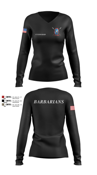 Womens Long Sleeve Vneck Shirt, Libertyville Army Recruiting Company, Army, Teamtime, Team time, sublimation, custom sports apparel, team uniforms, spirit wear, spiritwear, sports uniforms, custom shirts, team store, custom team store, fundraiser sports, apparel fundraiser