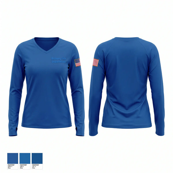 Womens Long Sleeve Vneck Shirt, Bethany Fire Department, Fire Department, Teamtime, Team time, sublimation, custom sports apparel, team uniforms, spirit wear, spiritwear, sports uniforms, custom shirts, team store, custom team store, fundraiser sports, apparel fundraiser