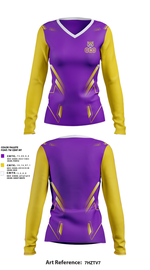 Womens Long Sleeve Vneck Shirt, Gray Court-Owings Football and Cheer, Spirit Store, Teamtime, Team time, sublimation, custom sports apparel, team uniforms, spirit wear, spiritwear, sports uniforms, custom shirts, team store, custom team store, fundraiser sports, apparel fundraiser