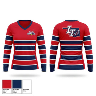 Womens Long Sleeve Vneck Shirt, Lady Travelers, Softball, Teamtime, Team time, sublimation, custom sports apparel, team uniforms, spirit wear, spiritwear, sports uniforms, custom shirts, team store, custom team store, fundraiser sports, apparel fundraiser