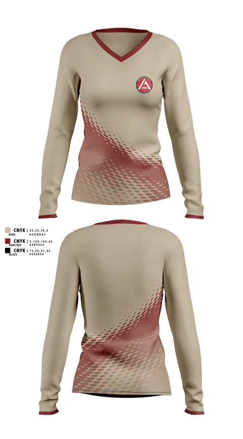 Womens Long Sleeve Vneck Shirt, Gracie JiuJitsu Athens, , Teamtime, Team time, sublimation, custom sports apparel, team uniforms, spirit wear, spiritwear, sports uniforms, custom shirts, team store, custom team store, fundraiser sports, apparel fundraiser