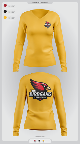 Womens Long Sleeve Vneck Shirt, Derby City Birdgang, , Teamtime, Team time, sublimation, custom sports apparel, team uniforms, spirit wear, spiritwear, sports uniforms, custom shirts, team store, custom team store, fundraiser sports, apparel fundraiser