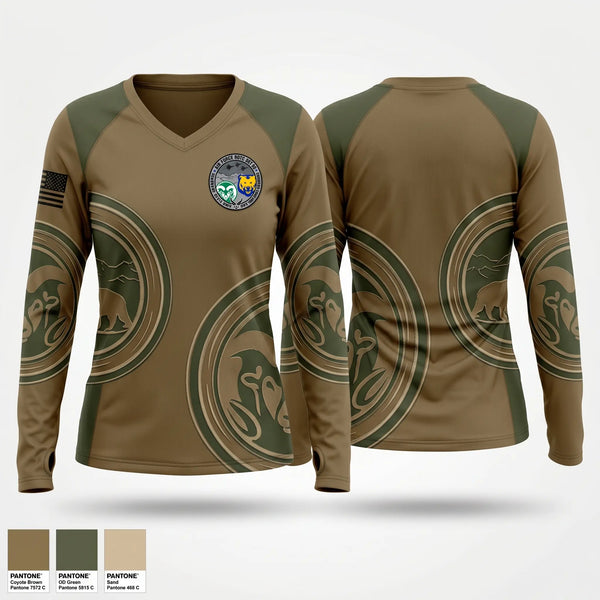 Womens Long Sleeve Vneck Shirt, Detachment 090, Air Force, Teamtime, Team time, sublimation, custom sports apparel, team uniforms, spirit wear, spiritwear, sports uniforms, custom shirts, team store, custom team store, fundraiser sports, apparel fundraiser
