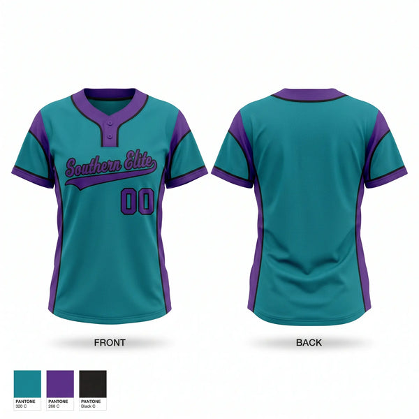 Two Button Softball Jersey, Southern Elite, Softball, Teamtime, Team time, sublimation, custom sports apparel, team uniforms, spirit wear, spiritwear, sports uniforms, custom shirts, team store, custom team store, fundraiser sports, apparel fundraiser