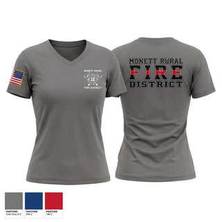 Womens Short Sleeve Vneck Shirt, Monett Rural Fire District, Fire Department, Teamtime, Team time, sublimation, custom sports apparel, team uniforms, spirit wear, spiritwear, sports uniforms, custom shirts, team store, custom team store, fundraiser sports, apparel fundraiser