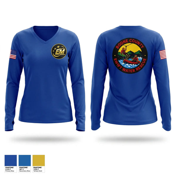 Womens Long Sleeve Vneck Shirt, Boone County Swift Water Rescue, Fire Department, Teamtime, Team time, sublimation, custom sports apparel, team uniforms, spirit wear, spiritwear, sports uniforms, custom shirts, team store, custom team store, fundraiser sports, apparel fundraiser