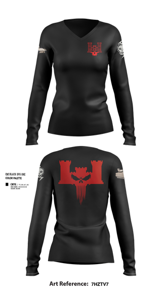 Womens Long Sleeve Vneck Shirt, B co 334th BEB, , Teamtime, Team time, sublimation, custom sports apparel, team uniforms, spirit wear, spiritwear, sports uniforms, custom shirts, team store, custom team store, fundraiser sports, apparel fundraiser