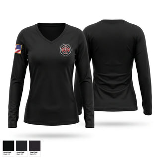 Womens Long Sleeve Vneck Shirt, Indian Harbor Volunteer Fire Department, Fire Department, Teamtime, Team time, sublimation, custom sports apparel, team uniforms, spirit wear, spiritwear, sports uniforms, custom shirts, team store, custom team store, fundraiser sports, apparel fundraiser