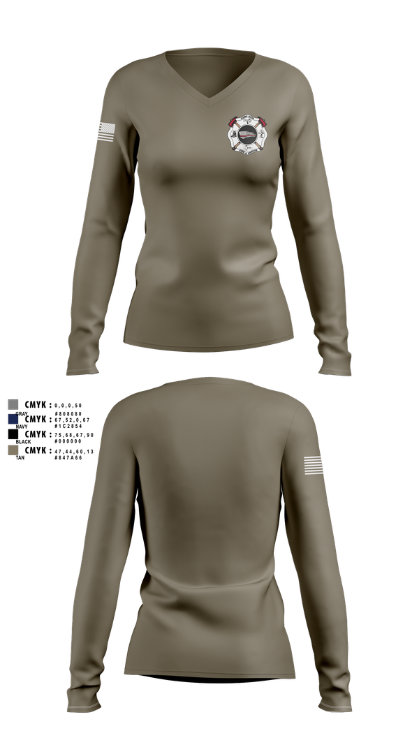 Womens Long Sleeve Vneck Shirt, Camp, Fire Department, Teamtime, Team time, sublimation, custom sports apparel, team uniforms, spirit wear, spiritwear, sports uniforms, custom shirts, team store, custom team store, fundraiser sports, apparel fundraiser