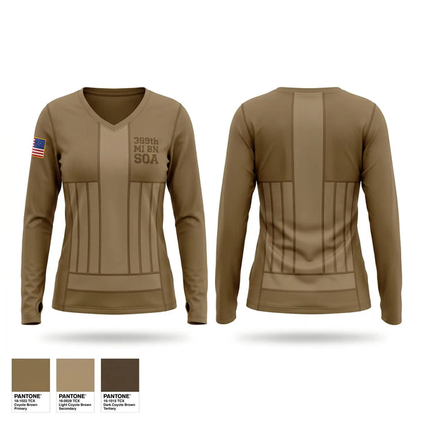 Womens Long Sleeve Vneck Shirt, 389th MI BN (SO)(A), Army, Teamtime, Team time, sublimation, custom sports apparel, team uniforms, spirit wear, spiritwear, sports uniforms, custom shirts, team store, custom team store, fundraiser sports, apparel fundraiser