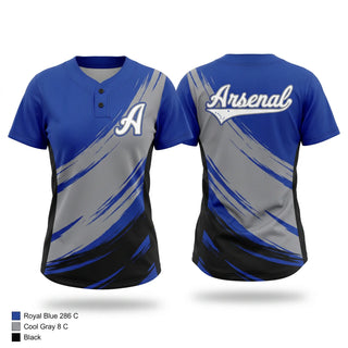 Two Button Softball Jersey, Alaska Arsenal, Softball, Teamtime, Team time, sublimation, custom sports apparel, team uniforms, spirit wear, spiritwear, sports uniforms, custom shirts, team store, custom team store, fundraiser sports, apparel fundraiser