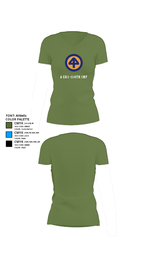 Women's Short Sleeve Vneck Shirt, A Co 1/1-114thA Co 1-114th INF, Army, Teamtime, Team time, sublimation, custom sports apparel, team uniforms, spirit wear, spiritwear, sports uniforms, custom shirts, team store, custom team store, fundraiser sports, apparel fundraiser