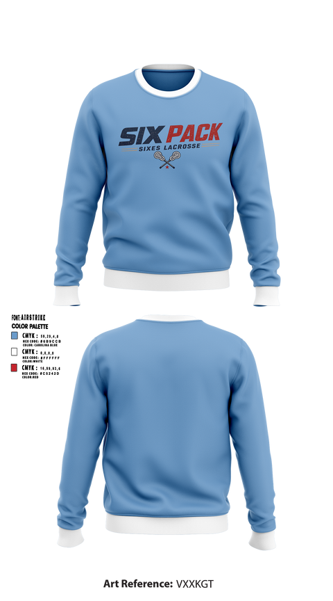 Crew Neck Sweatshirt, Six Pack, Men's Lacrosse, Teamtime, Team time, sublimation, custom sports apparel, team uniforms, spirit wear, spiritwear, sports uniforms, custom shirts, team store, custom team store, fundraiser sports, apparel fundraiser