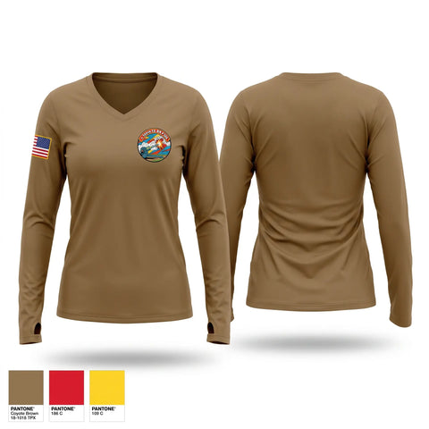 Womens Long Sleeve Vneck Shirt, 1-160th FA BN, National Guard, Teamtime, Team time, sublimation, custom sports apparel, team uniforms, spirit wear, spiritwear, sports uniforms, custom shirts, team store, custom team store, fundraiser sports, apparel fundraiser