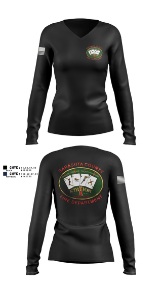 Womens Long Sleeve Vneck Shirt, Sarasota county fire dept sta 1, Fire Department, Teamtime, Team time, sublimation, custom sports apparel, team uniforms, spirit wear, spiritwear, sports uniforms, custom shirts, team store, custom team store, fundraiser sports, apparel fundraiser