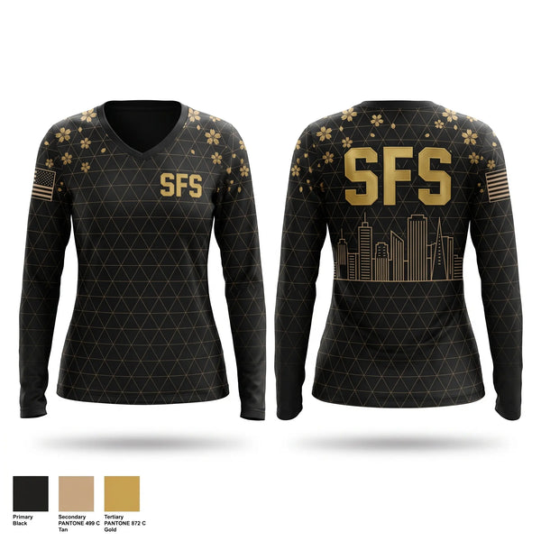 Womens Long Sleeve Vneck Shirt, SFS, Air Force, Teamtime, Team time, sublimation, custom sports apparel, team uniforms, spirit wear, spiritwear, sports uniforms, custom shirts, team store, custom team store, fundraiser sports, apparel fundraiser