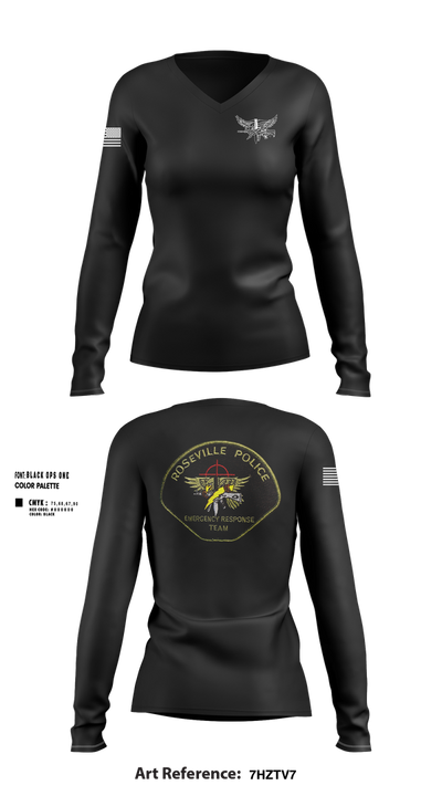 Roseville E.R.T. 91659020 Women's Long Sleeve V-neck Shirt - 102
