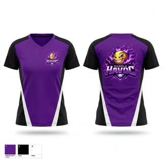 Womens Short Sleeve Vneck Shirt, Purple Havoc, Softball, Teamtime, Team time, sublimation, custom sports apparel, team uniforms, spirit wear, spiritwear, sports uniforms, custom shirts, team store, custom team store, fundraiser sports, apparel fundraiser