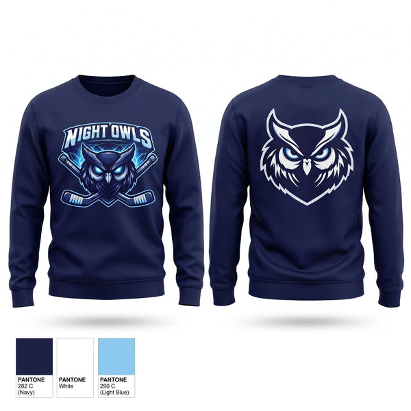 Crew Neck Sweatshirt, Night Owls, Ice Hockey, Teamtime, Team time, sublimation, custom sports apparel, team uniforms, spirit wear, spiritwear, sports uniforms, custom shirts, team store, custom team store, fundraiser sports, apparel fundraiser