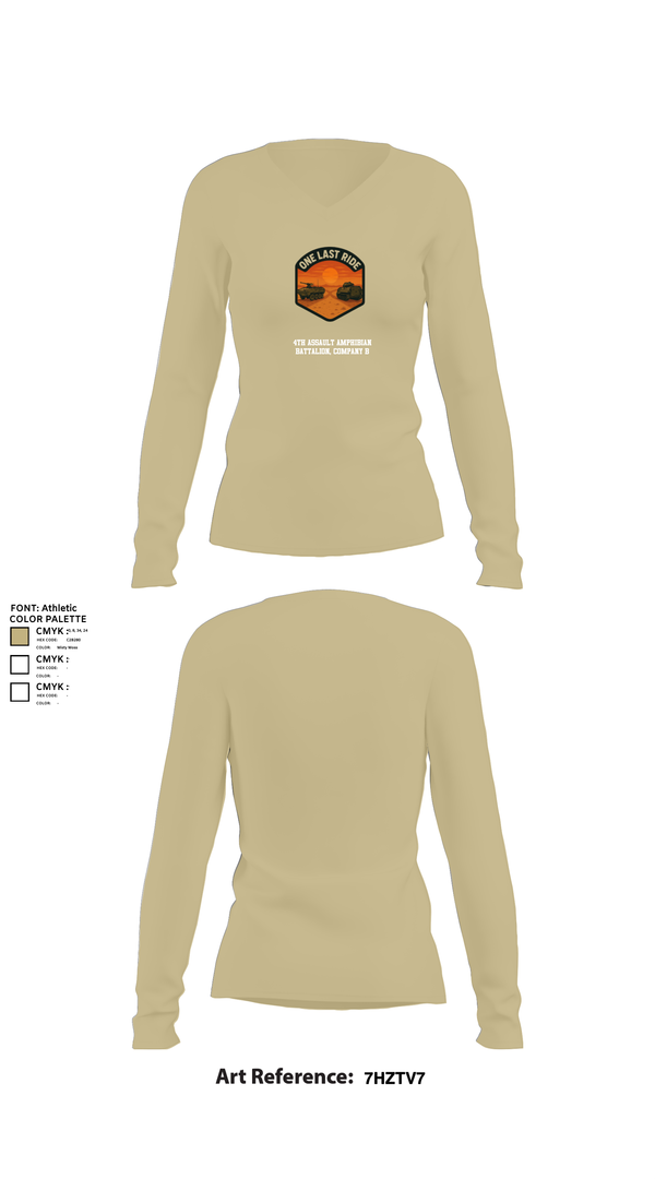 Womens Long Sleeve Vneck Shirt, 4th Assault Amphibian Battalion, Company B, , Teamtime, Team time, sublimation, custom sports apparel, team uniforms, spirit wear, spiritwear, sports uniforms, custom shirts, team store, custom team store, fundraiser sports, apparel fundraiser
