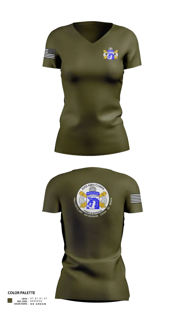 Womens Short Sleeve Vneck Shirt, XVIII Airborne Corps G34 FIRES, Army, Teamtime, Team time, sublimation, custom sports apparel, team uniforms, spirit wear, spiritwear, sports uniforms, custom shirts, team store, custom team store, fundraiser sports, apparel fundraiser