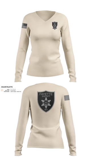 Womens Long Sleeve Vneck Shirt, Fayette County Sheriff WV, Police, Teamtime, Team time, sublimation, custom sports apparel, team uniforms, spirit wear, spiritwear, sports uniforms, custom shirts, team store, custom team store, fundraiser sports, apparel fundraiser