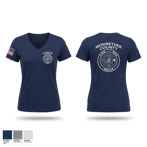 Womens Short Sleeve Vneck Shirt, Meriwether county fire rescue, Fire Department, Teamtime, Team time, sublimation, custom sports apparel, team uniforms, spirit wear, spiritwear, sports uniforms, custom shirts, team store, custom team store, fundraiser sports, apparel fundraiser