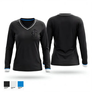 Womens Long Sleeve Vneck Shirt, Social House, , Teamtime, Team time, sublimation, custom sports apparel, team uniforms, spirit wear, spiritwear, sports uniforms, custom shirts, team store, custom team store, fundraiser sports, apparel fundraiser